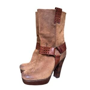 Frye harmony western suede platform high heel harness boots Sz 7.5